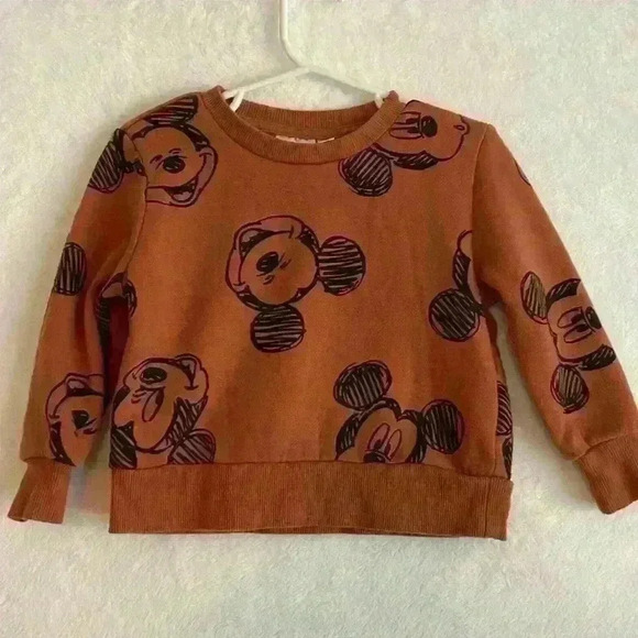 Disney Mickey Mouse Toddler Boys' Brown Pullover Sweatshirt Size 18 Months - Picture 1 of 4